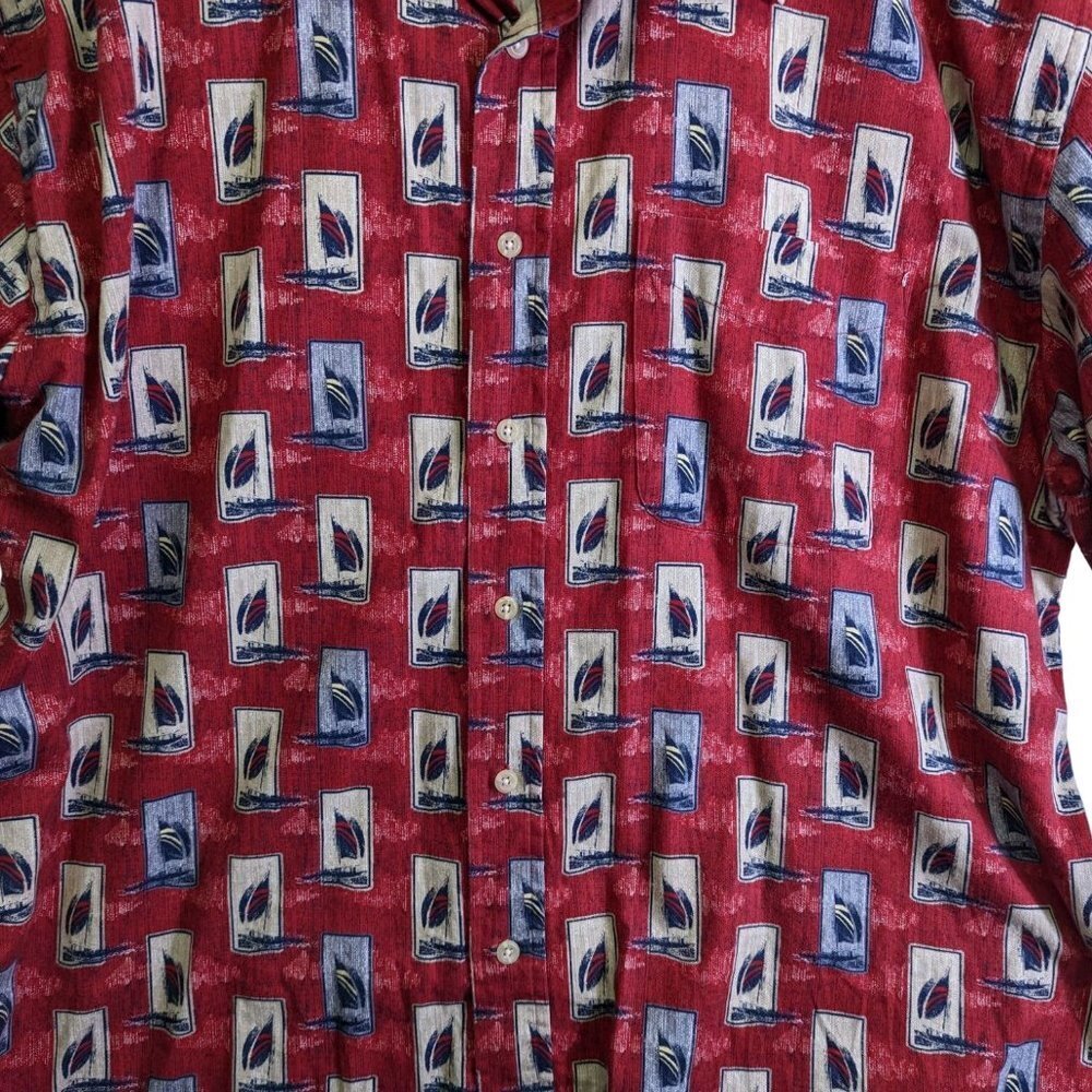 Natural Issue Button Up SHIRT Red Blue Sail Boat Print Mens size XL Cotton - Picture 2 of 11